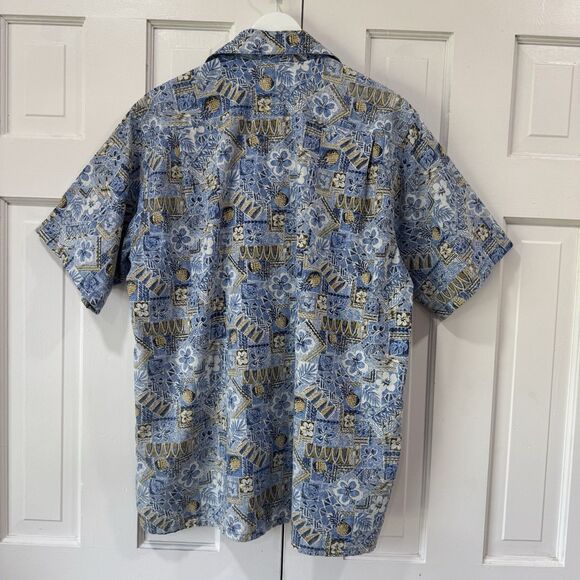 Go Barefoot Hawaiian Shirt Popover Reverse Floral Print Short Sleeve Cotton Med - Picture 3 of 11